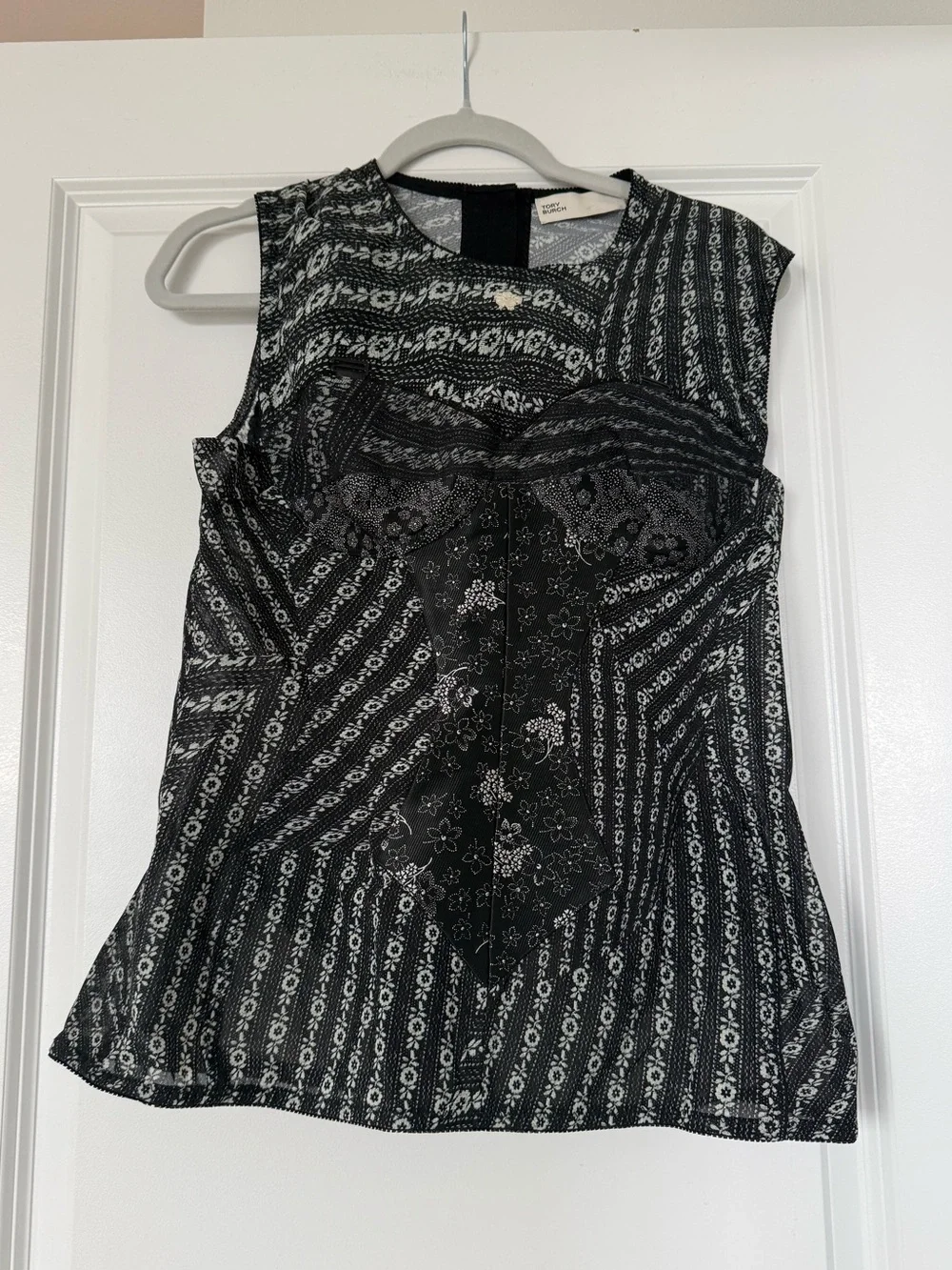 Tory Burch Black and White Printed Sleeveless Camisole